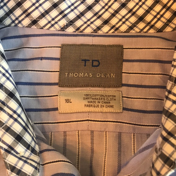 Thomas Dean Blue Striped button down contrast cuff - Picture 5 of 8